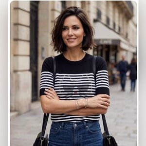 Karl Lagerfeld Striped Cat Graphic Sweater